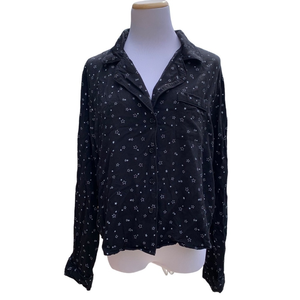 RAILS Pajama Shirt Black Scribble Stars Size Large